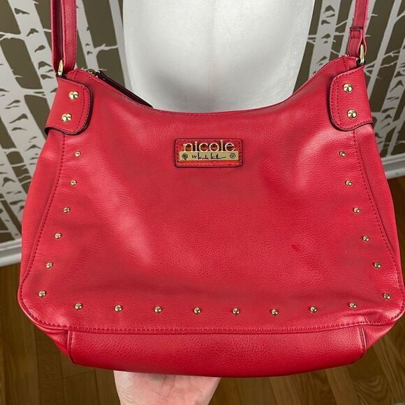 Nicole by Nicole Miller Red and Gold Studded Faux Leather Crossbody Bag - Picture 3 of 14